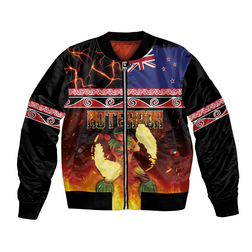 Aotearoa Siva Afi Bomber Jacket Tribal Performers of Aotearoa Fire Knife Dancing LT03 Unisex Black - Polynesian Pride