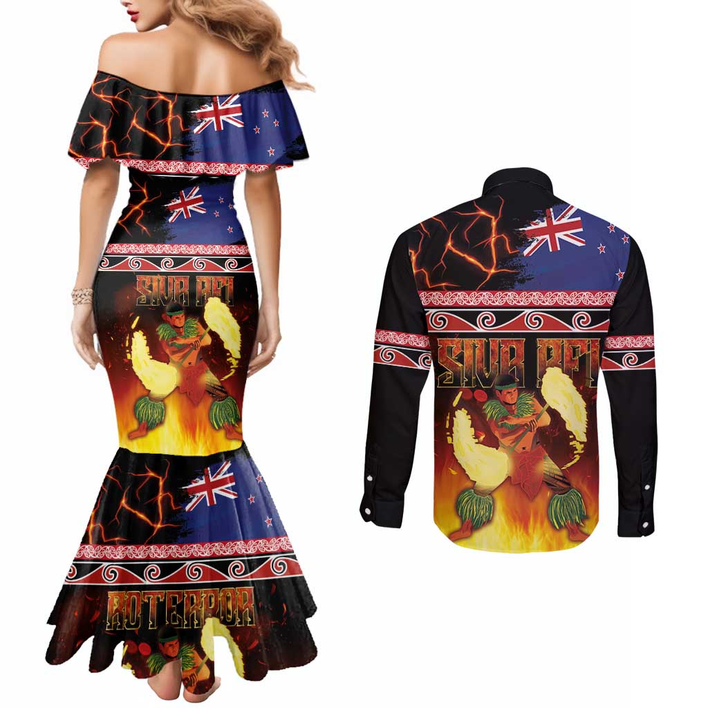 Aotearoa Siva Afi Couples Matching Mermaid Dress and Long Sleeve Button Shirt Tribal Performers of Aotearoa Fire Knife Dancing LT03 - Polynesian Pride