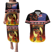 Aotearoa Siva Afi Couples Matching Puletasi and Hawaiian Shirt Tribal Performers of Aotearoa Fire Knife Dancing LT03 Black - Polynesian Pride