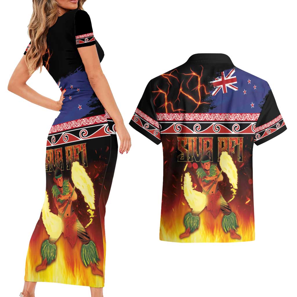 Aotearoa Siva Afi Couples Matching Short Sleeve Bodycon Dress and Hawaiian Shirt Tribal Performers of Aotearoa Fire Knife Dancing LT03 - Polynesian Pride