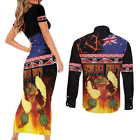 Aotearoa Siva Afi Couples Matching Short Sleeve Bodycon Dress and Long Sleeve Button Shirt Tribal Performers of Aotearoa Fire Knife Dancing LT03 - Polynesian Pride