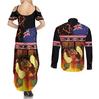 Aotearoa Siva Afi Couples Matching Summer Maxi Dress and Long Sleeve Button Shirt Tribal Performers of Aotearoa Fire Knife Dancing LT03 - Polynesian Pride