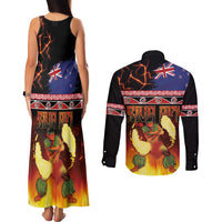 Aotearoa Siva Afi Couples Matching Tank Maxi Dress and Long Sleeve Button Shirt Tribal Performers of Aotearoa Fire Knife Dancing LT03 - Polynesian Pride
