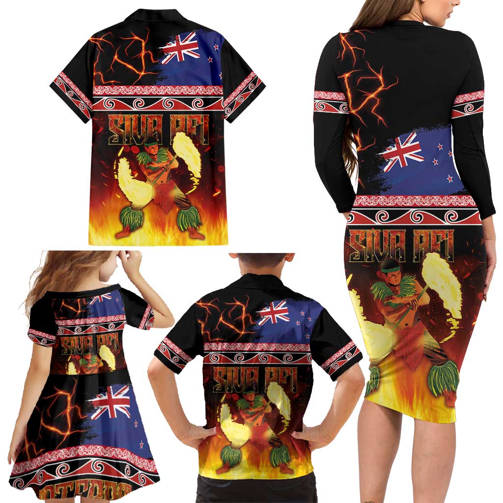 Aotearoa Siva Afi Family Matching Long Sleeve Bodycon Dress and Hawaiian Shirt Tribal Performers of Aotearoa Fire Knife Dancing LT03 - Polynesian Pride