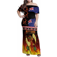 Aotearoa Siva Afi Family Matching Off Shoulder Maxi Dress and Hawaiian Shirt Tribal Performers of Aotearoa Fire Knife Dancing LT03 Mom's Dress Black - Polynesian Pride