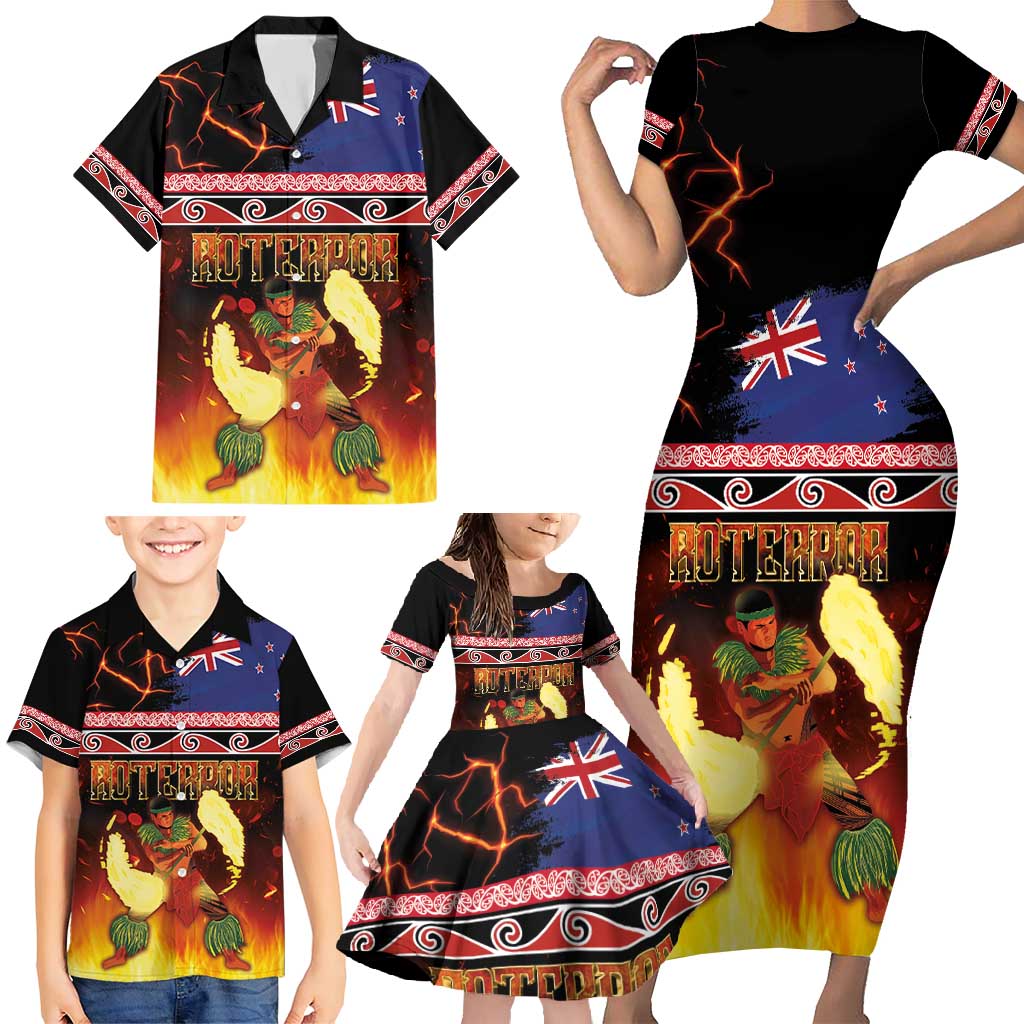 Aotearoa Siva Afi Family Matching Short Sleeve Bodycon Dress and Hawaiian Shirt Tribal Performers of Aotearoa Fire Knife Dancing LT03 - Polynesian Pride