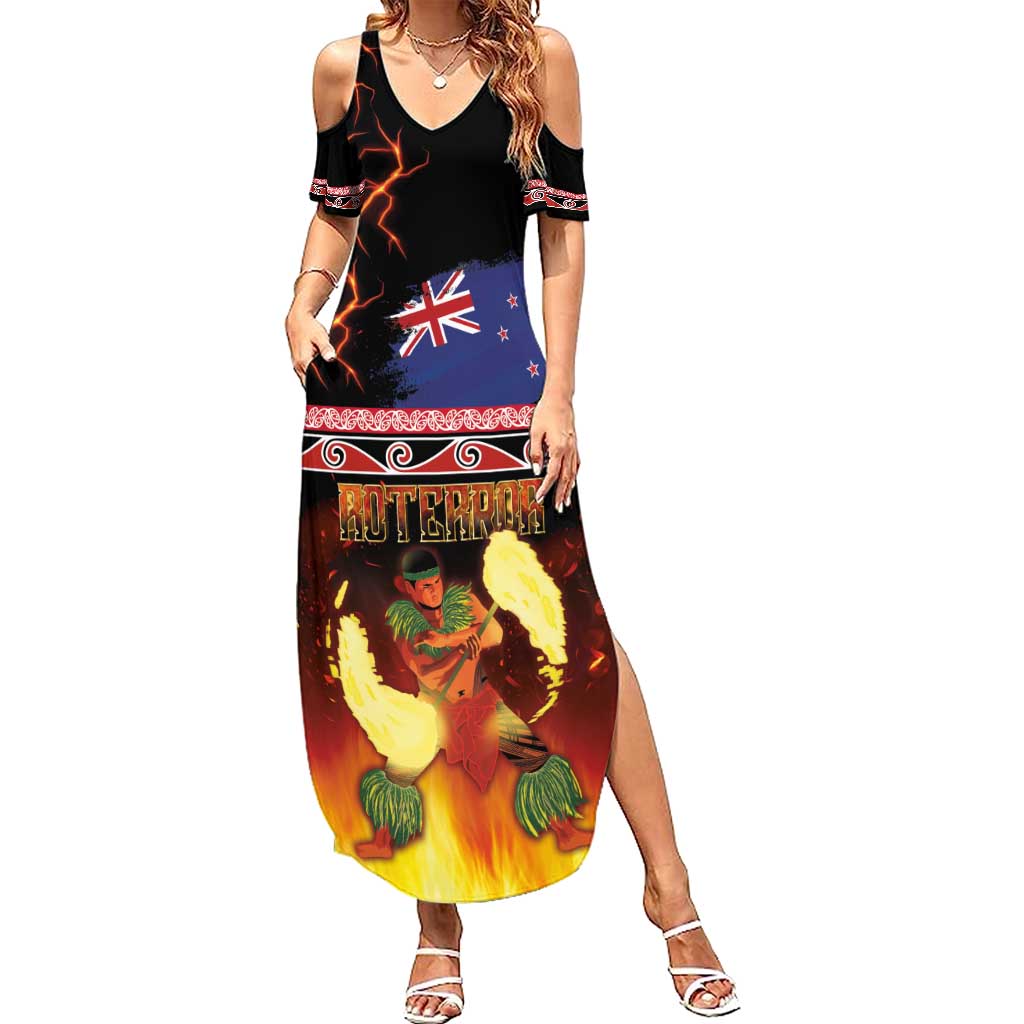 Aotearoa Siva Afi Family Matching Summer Maxi Dress and Hawaiian Shirt Tribal Performers of Aotearoa Fire Knife Dancing LT03 Mom's Dress Black - Polynesian Pride