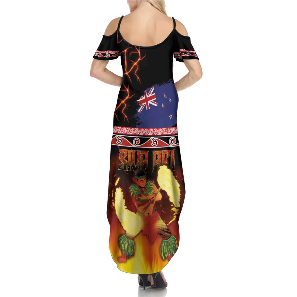 Aotearoa Siva Afi Family Matching Summer Maxi Dress and Hawaiian Shirt Tribal Performers of Aotearoa Fire Knife Dancing LT03 - Polynesian Pride