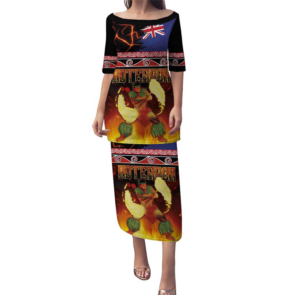 Aotearoa Siva Afi Puletasi Tribal Performers of Aotearoa Fire Knife Dancing LT03 Long Dress Black - Polynesian Pride