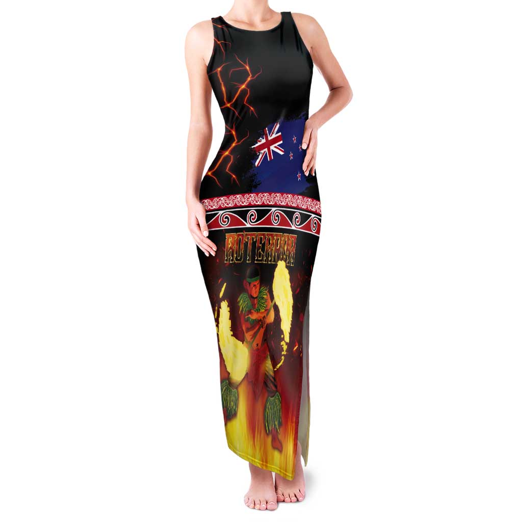 Aotearoa Siva Afi Tank Maxi Dress Tribal Performers of Aotearoa Fire Knife Dancing LT03 Women Black - Polynesian Pride