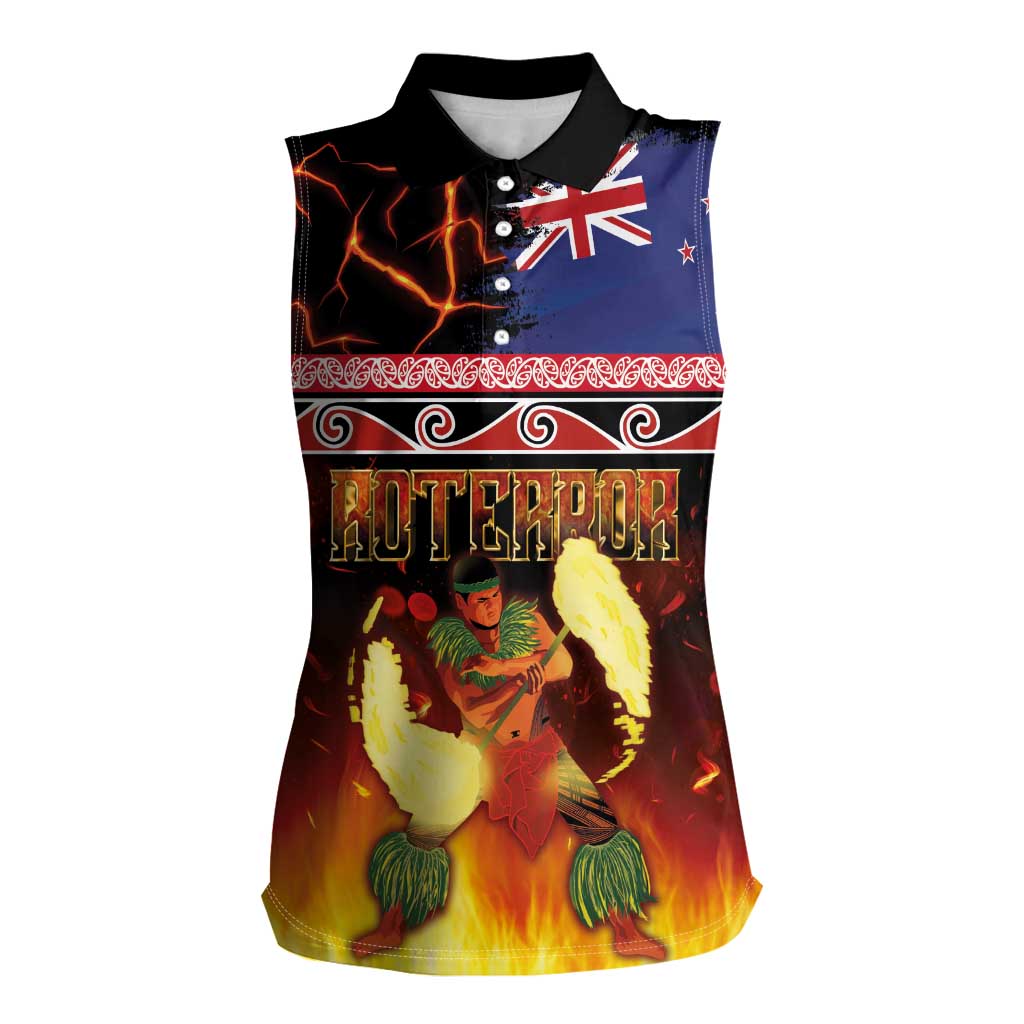 Aotearoa Siva Afi Women Sleeveless Polo Shirt Tribal Performers of Aotearoa Fire Knife Dancing LT03 Female Black - Polynesian Pride