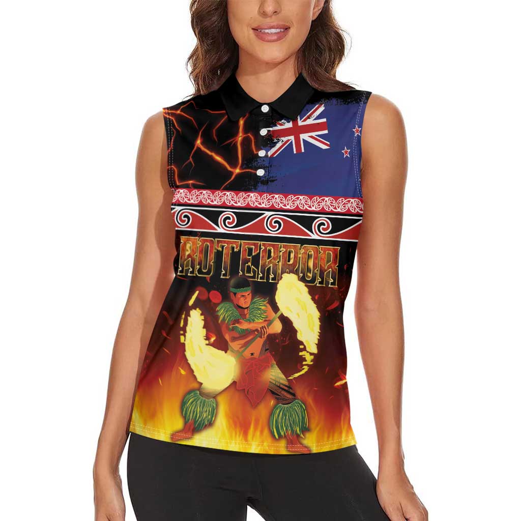 Aotearoa Siva Afi Women Sleeveless Polo Shirt Tribal Performers of Aotearoa Fire Knife Dancing LT03 - Polynesian Pride