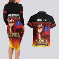 Personalised Samoan Spirit - Samoa Tribal Heritage Couples Matching Long Sleeve Bodycon Dress and Hawaiian Shirt LT03 - Polynesian Pride