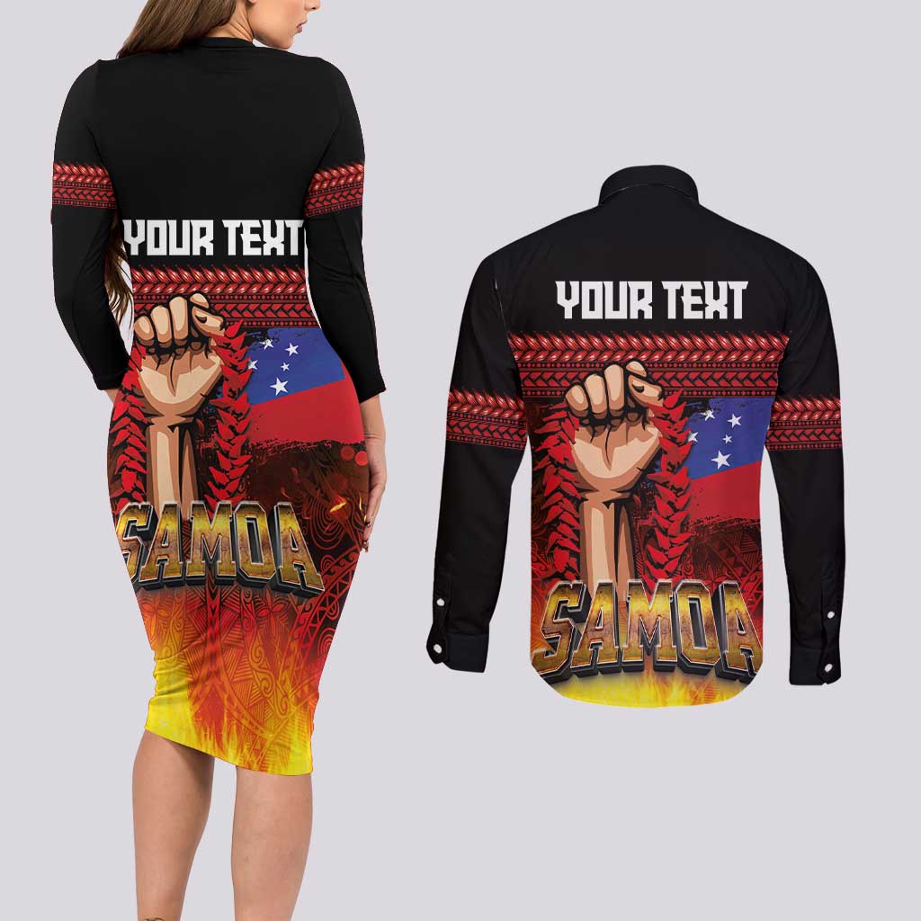 Personalised Samoan Spirit - Samoa Tribal Heritage Couples Matching Long Sleeve Bodycon Dress and Long Sleeve Button Shirt LT03 - Polynesian Pride