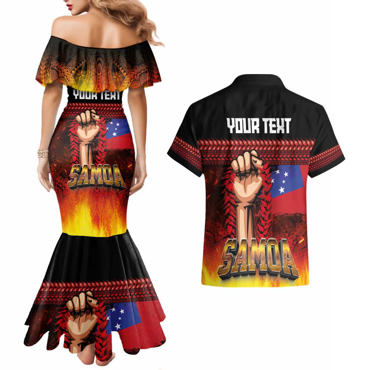 Personalised Samoan Spirit - Samoa Tribal Heritage Couples Matching Mermaid Dress and Hawaiian Shirt LT03 - Polynesian Pride