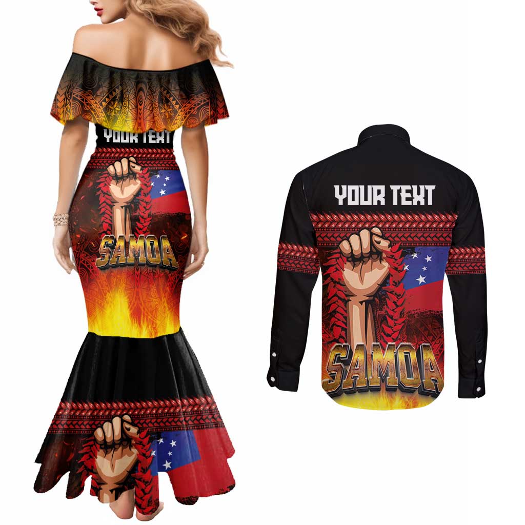 Personalised Samoan Spirit - Samoa Tribal Heritage Couples Matching Mermaid Dress and Long Sleeve Button Shirt LT03 - Polynesian Pride