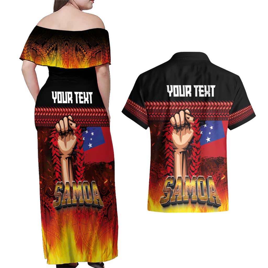Personalised Samoan Spirit - Samoa Tribal Heritage Couples Matching Off Shoulder Maxi Dress and Hawaiian Shirt LT03 - Polynesian Pride