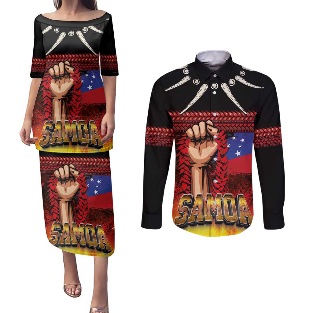 Personalised Samoan Spirit - Samoa Tribal Heritage Couples Matching Puletasi and Long Sleeve Button Shirt