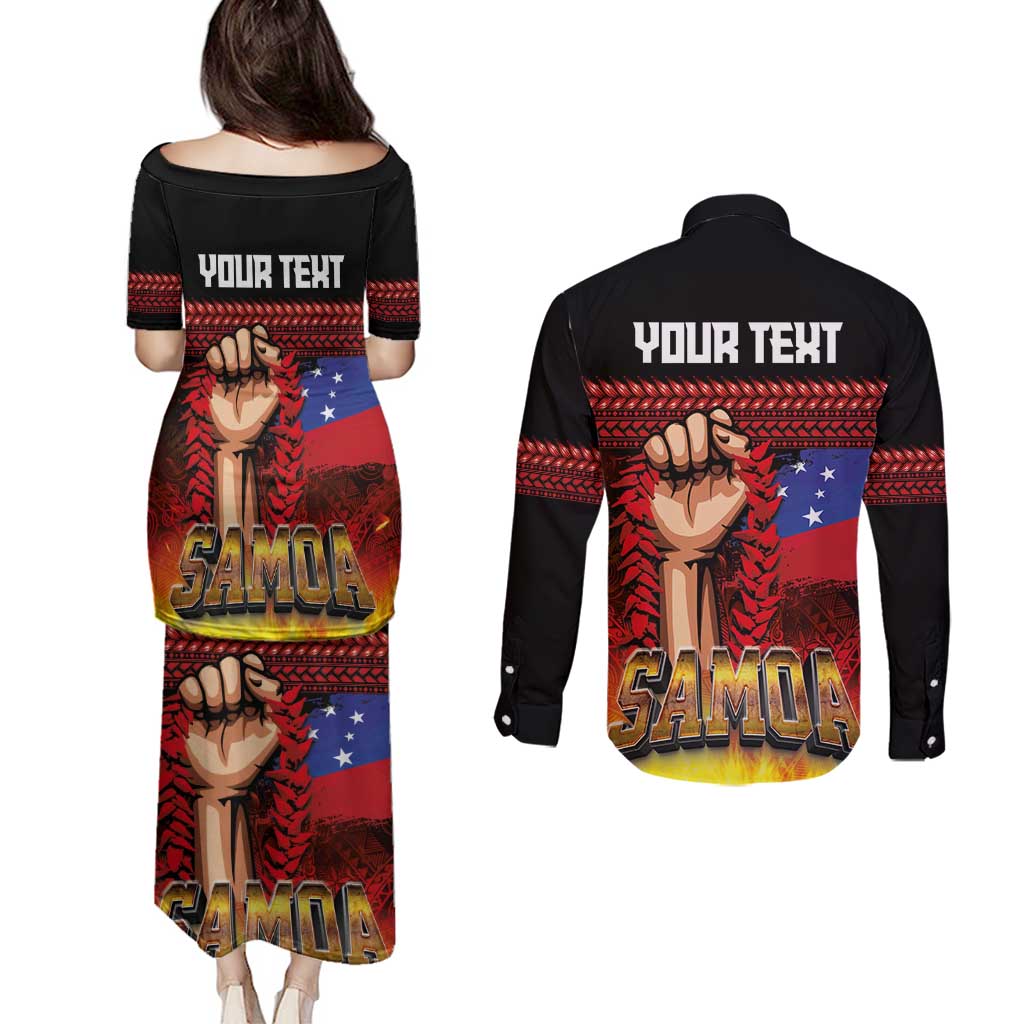 Personalised Samoan Spirit - Samoa Tribal Heritage Couples Matching Puletasi and Long Sleeve Button Shirt
