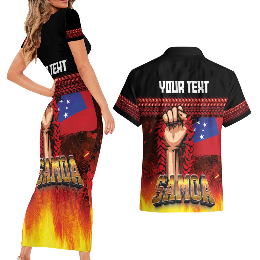 Personalised Samoan Spirit - Samoa Tribal Heritage Couples Matching Short Sleeve Bodycon Dress and Hawaiian Shirt LT03 - Polynesian Pride