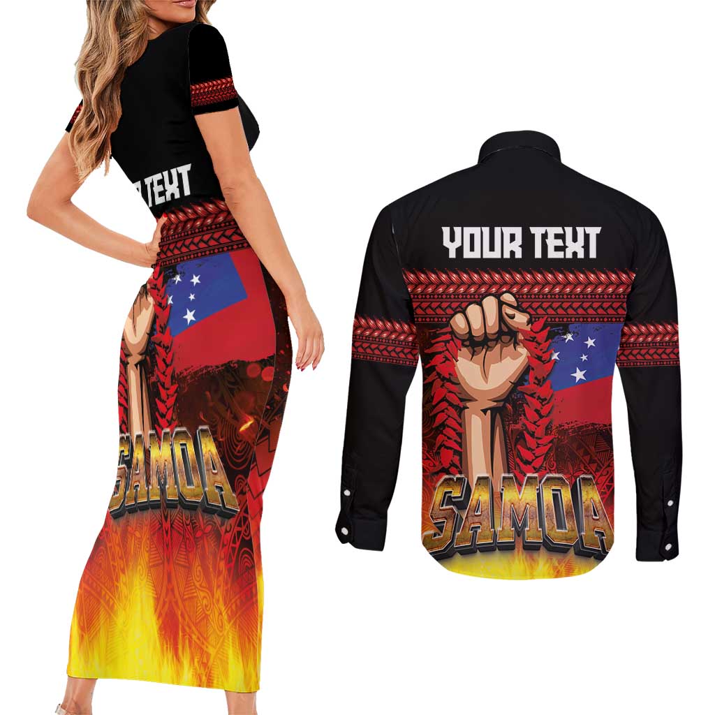 Personalised Samoan Spirit - Samoa Tribal Heritage Couples Matching Short Sleeve Bodycon Dress and Long Sleeve Button Shirt LT03 - Polynesian Pride