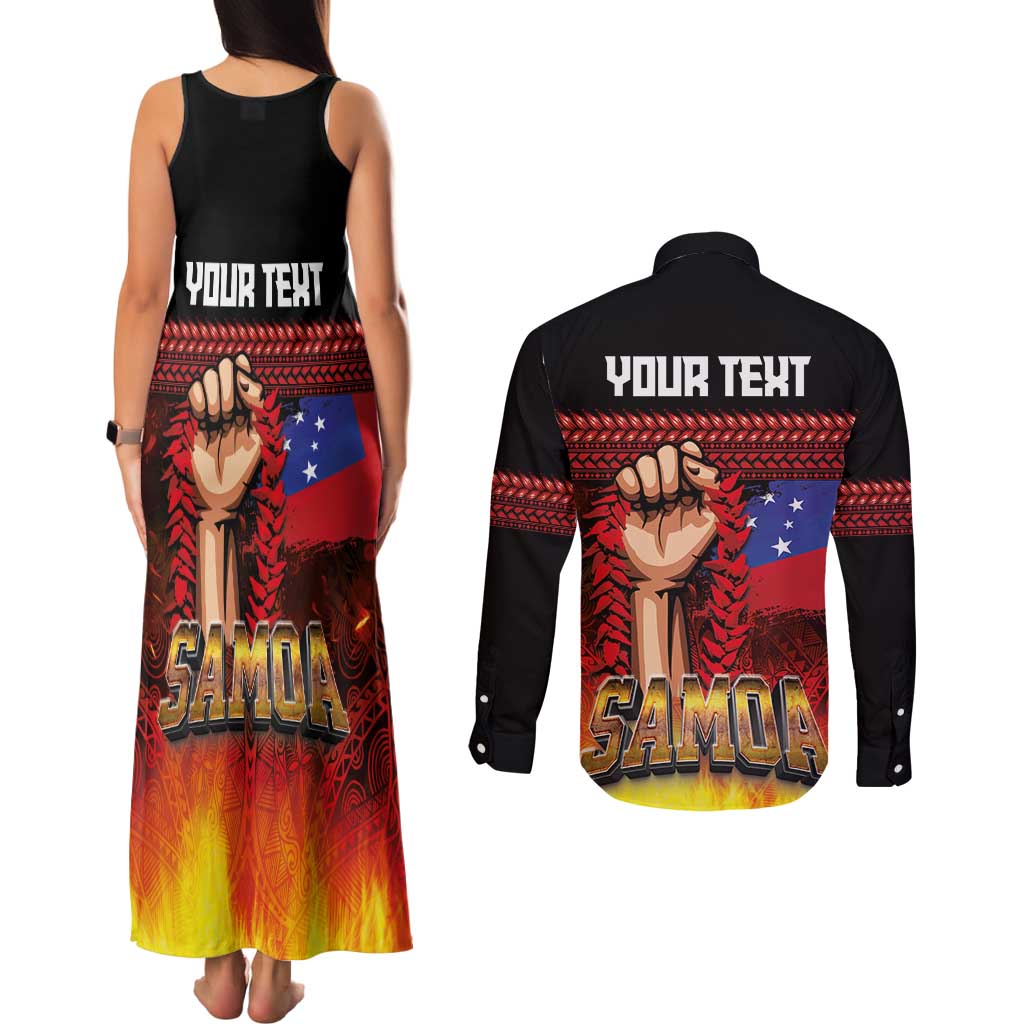 Personalised Samoan Spirit - Samoa Tribal Heritage Couples Matching Tank Maxi Dress and Long Sleeve Button Shirt LT03 - Polynesian Pride