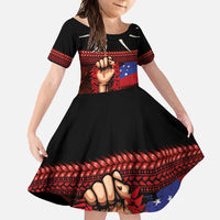 Personalised Samoan Spirit - Samoa Tribal Heritage Family Matching Long Sleeve Bodycon Dress and Hawaiian Shirt LT03 Daughter's Dress Black - Polynesian Pride