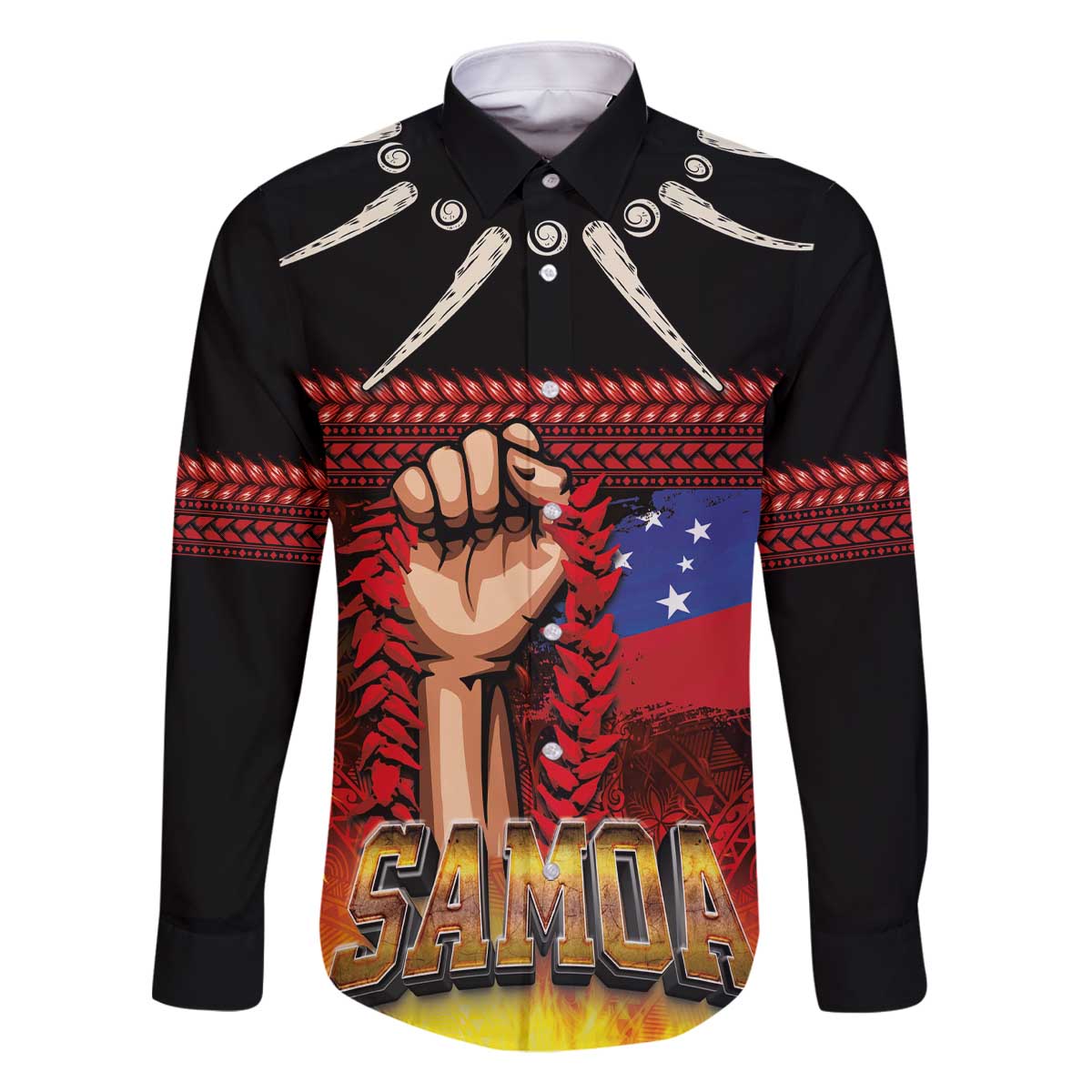 Personalised Samoan Spirit - Samoa Tribal Heritage Family Matching Off The Shoulder Long Sleeve Dress and Hawaiian Shirt LT03 Dad's Shirt - Long Sleeve Black - Polynesian Pride
