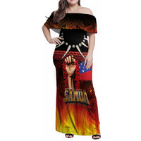 Personalised Samoan Spirit - Samoa Tribal Heritage Family Matching Off Shoulder Maxi Dress and Hawaiian Shirt LT03 Mom's Dress Black - Polynesian Pride