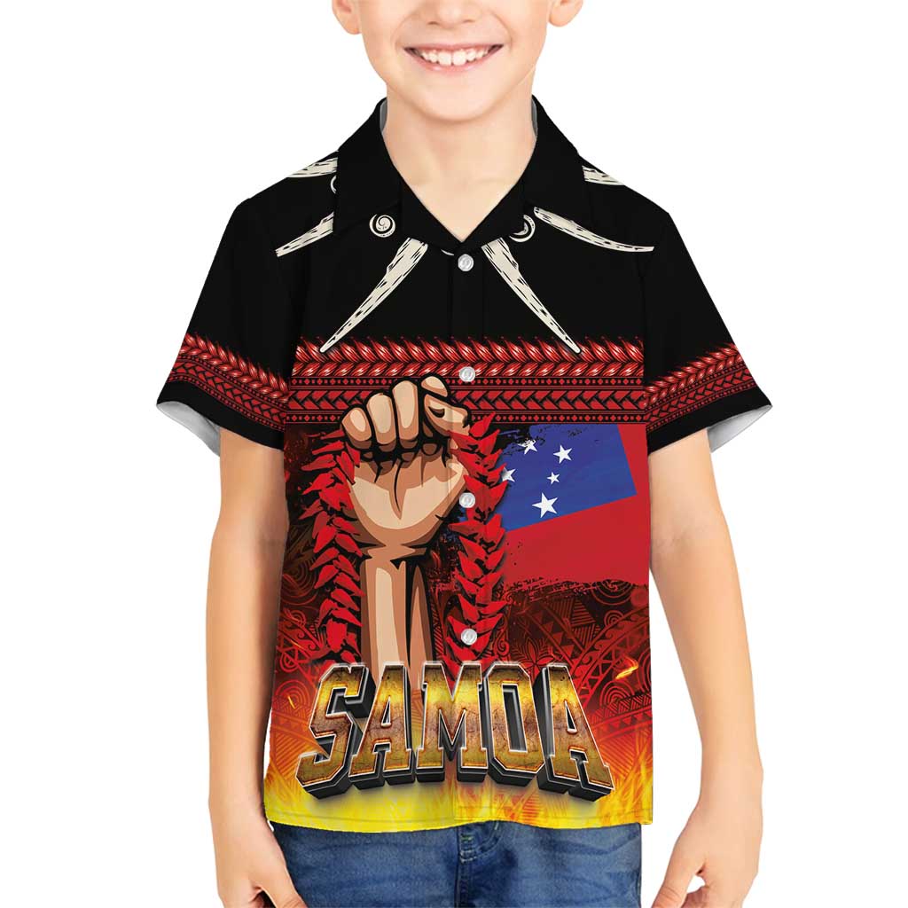 Personalised Samoan Spirit - Samoa Tribal Heritage Family Matching Off Shoulder Maxi Dress and Hawaiian Shirt LT03 Son's Shirt Black - Polynesian Pride