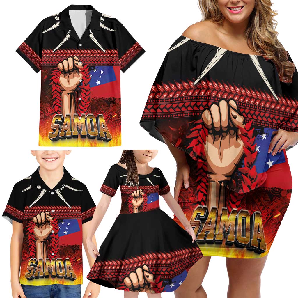 Personalised Samoan Spirit - Samoa Tribal Heritage Family Matching Off Shoulder Short Dress and Hawaiian Shirt LT03 - Polynesian Pride