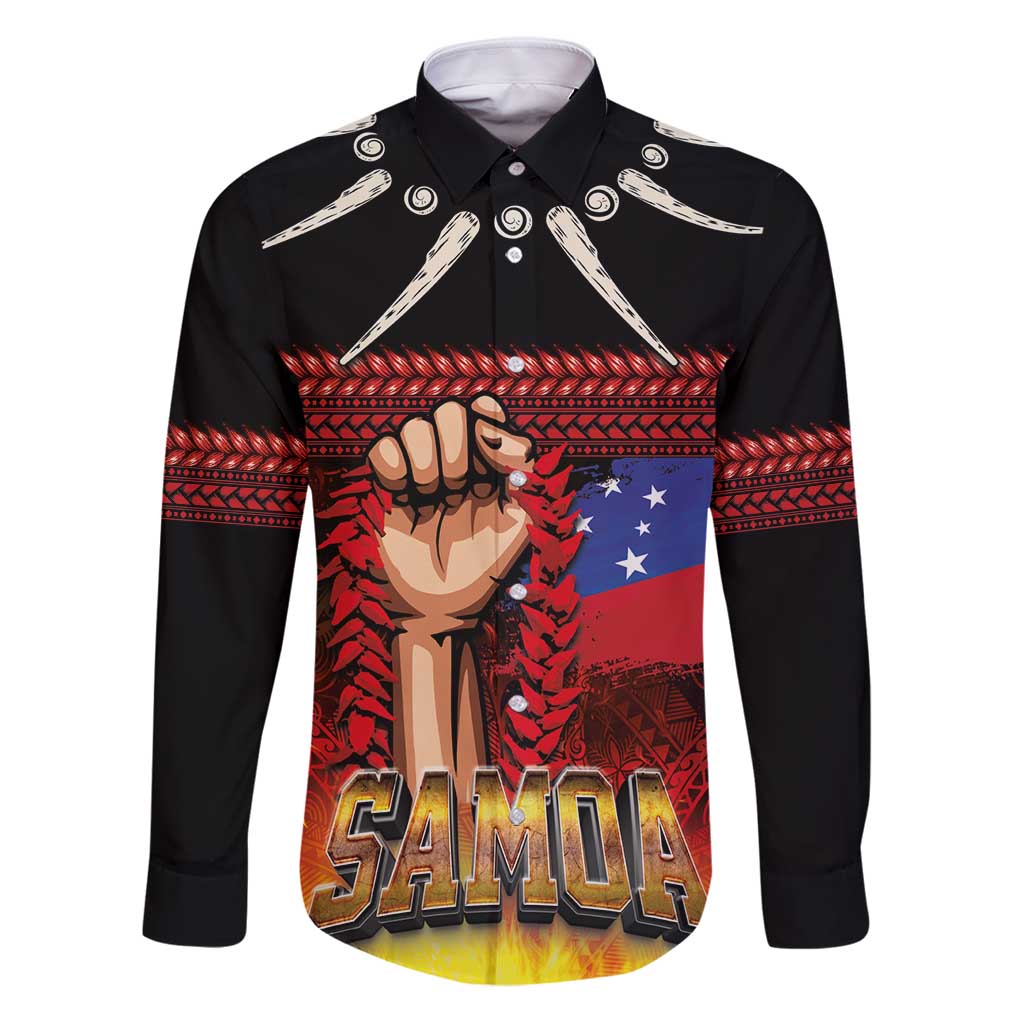 Personalised Samoan Spirit - Samoa Tribal Heritage Family Matching Puletasi and Hawaiian Shirt LT03 Dad's Shirt - Long Sleeve Black - Polynesian Pride