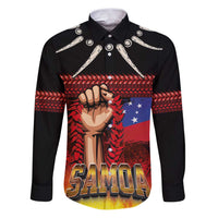 Personalised Samoan Spirit - Samoa Tribal Heritage Family Matching Puletasi and Hawaiian Shirt LT03 Dad's Shirt - Long Sleeve Black - Polynesian Pride