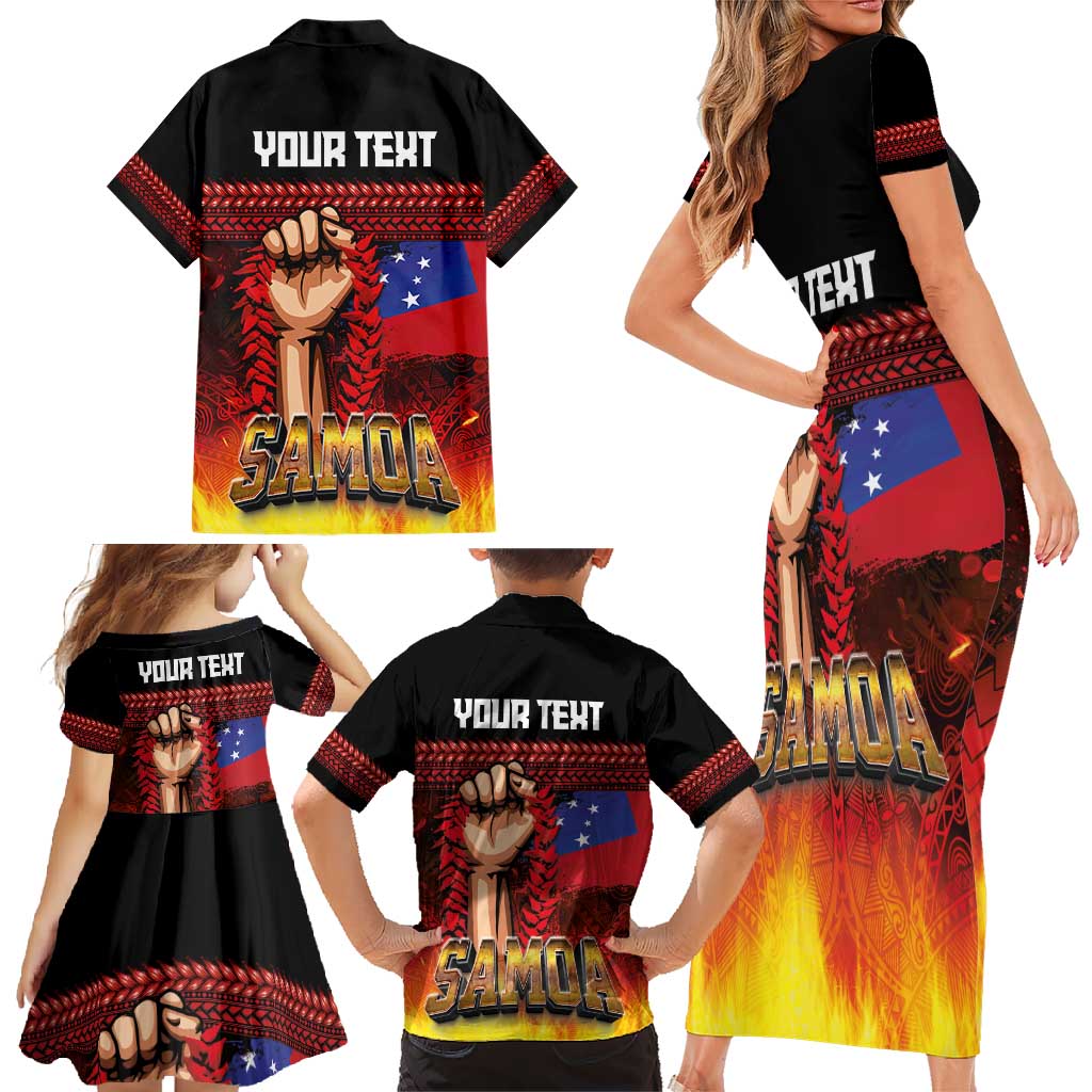 Personalised Samoan Spirit - Samoa Tribal Heritage Family Matching Short Sleeve Bodycon Dress and Hawaiian Shirt LT03 - Polynesian Pride