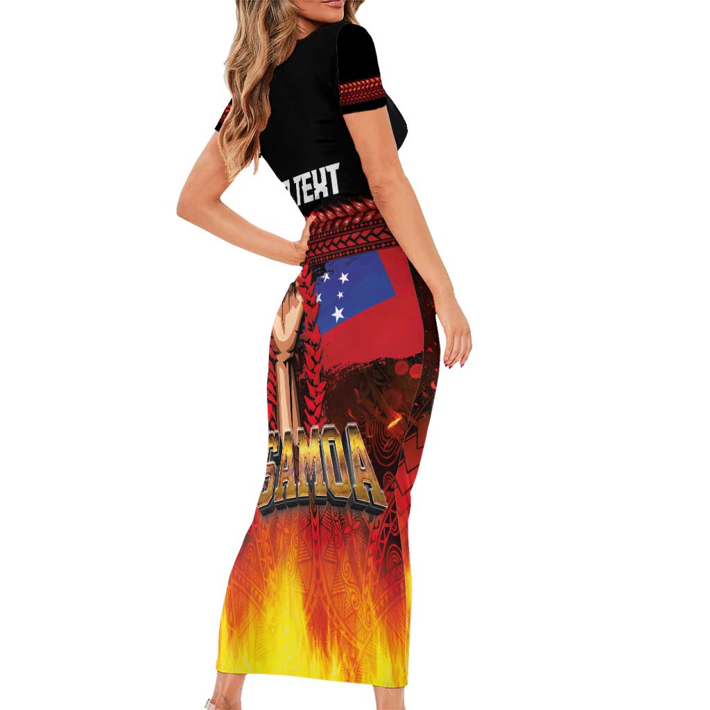 Personalised Samoan Spirit - Samoa Tribal Heritage Family Matching Short Sleeve Bodycon Dress and Hawaiian Shirt LT03 - Polynesian Pride