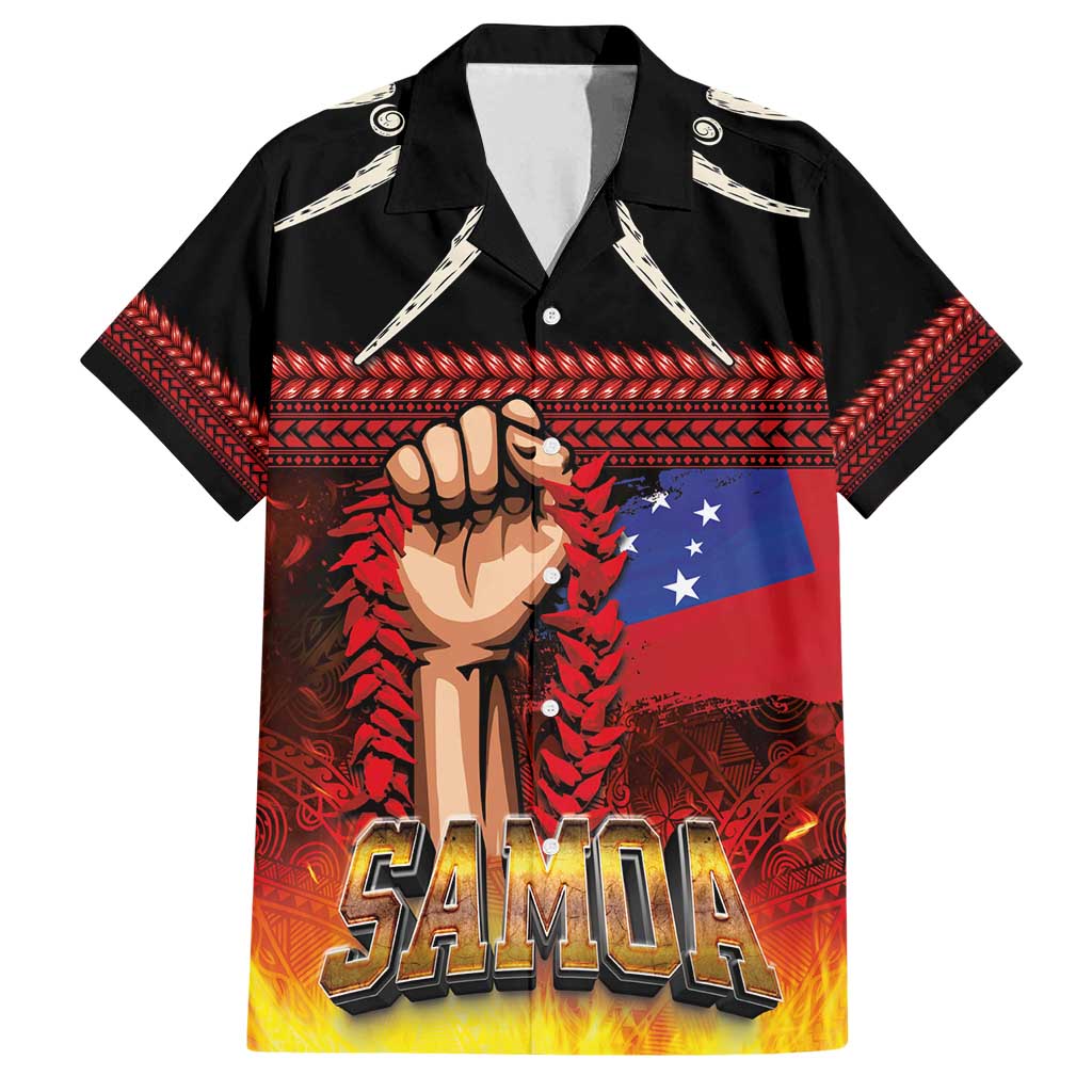 Personalised Samoan Spirit - Samoa Tribal Heritage Family Matching Tank Maxi Dress and Hawaiian Shirt LT03 Dad's Shirt - Short Sleeve Black - Polynesian Pride