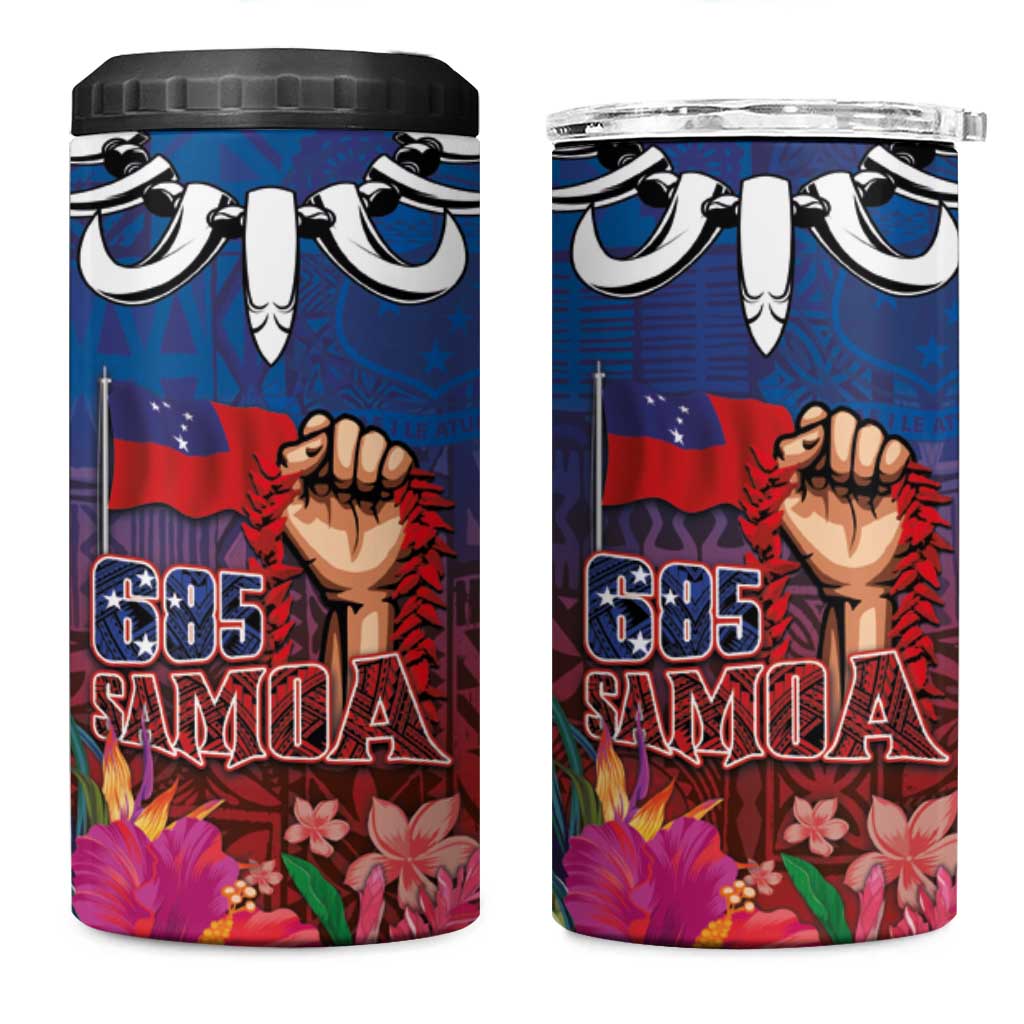 Proud of Samoa 685 4 in 1 Can Cooler Tumbler Ula Nifo and Hibiscus Tapa Tribal Pattern LT03 One Size: 16 oz Blue - Polynesian Pride