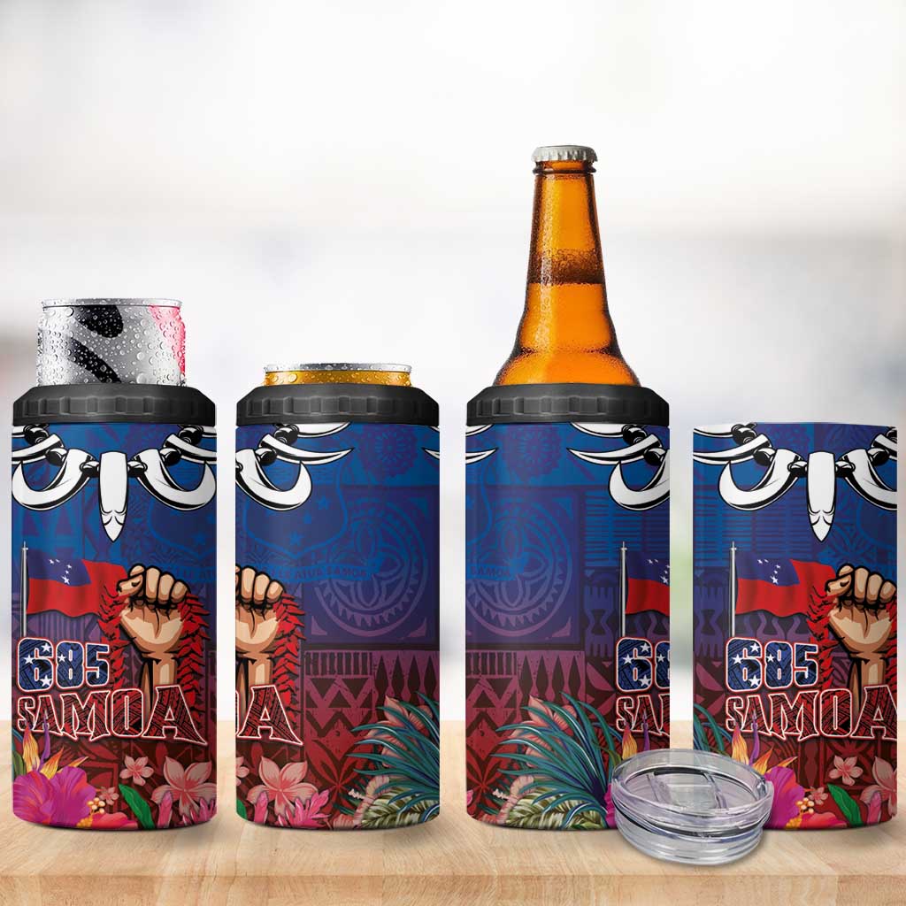 Proud of Samoa 685 4 in 1 Can Cooler Tumbler Ula Nifo and Hibiscus Tapa Tribal Pattern LT03 - Polynesian Pride