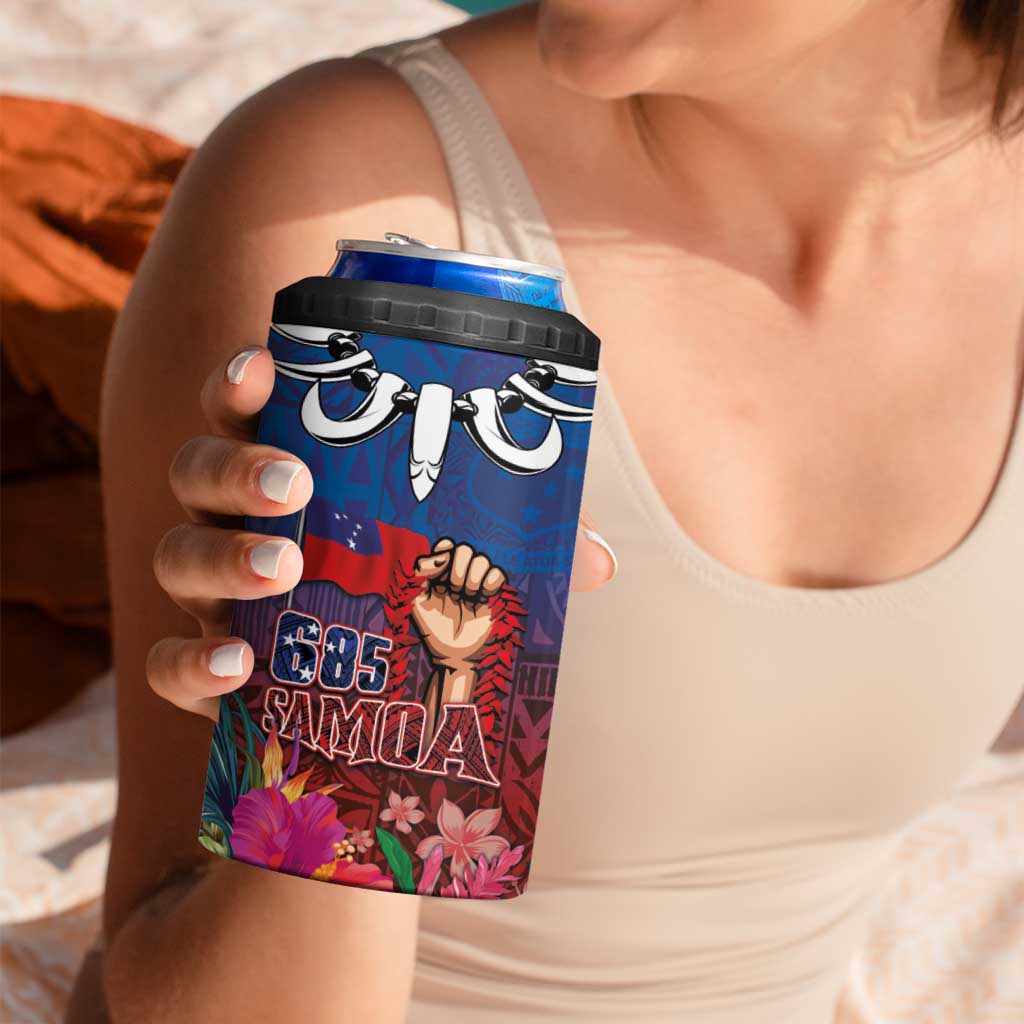 Proud of Samoa 685 4 in 1 Can Cooler Tumbler Ula Nifo and Hibiscus Tapa Tribal Pattern LT03 - Polynesian Pride