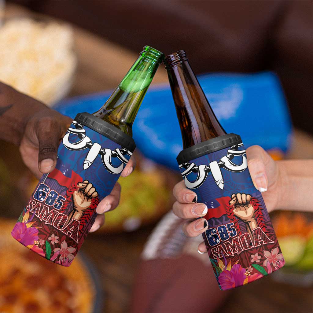 Proud of Samoa 685 4 in 1 Can Cooler Tumbler Ula Nifo and Hibiscus Tapa Tribal Pattern LT03 - Polynesian Pride