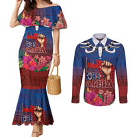 Proud of Samoa Couples Matching Mermaid Dress and Long Sleeve Button Shirt Ula Nifo with Samoa 685 and Hibiscus Tapa Tribal Pattern LT03 Blue - Polynesian Pride