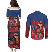 Proud of Samoa Couples Matching Puletasi and Long Sleeve Button Shirt Ula Nifo with Samoa 685 and Hibiscus Tapa Tribal Pattern LT03 - Polynesian Pride
