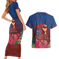 Proud of Samoa Couples Matching Short Sleeve Bodycon Dress and Hawaiian Shirt Ula Nifo with Samoa 685 and Hibiscus Tapa Tribal Pattern LT03 - Polynesian Pride