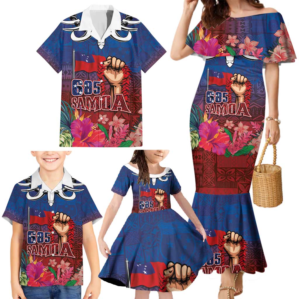 Proud of Samoa Family Matching Mermaid Dress and Hawaiian Shirt Ula Nifo with Samoa 685 and Hibiscus Tapa Tribal Pattern