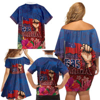 Proud of Samoa Family Matching Off Shoulder Short Dress and Hawaiian Shirt Ula Nifo with Samoa 685 and Hibiscus Tapa Tribal Pattern LT03 - Polynesian Pride