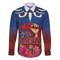 Proud of Samoa Family Matching Off Shoulder Short Dress and Hawaiian Shirt Ula Nifo with Samoa 685 and Hibiscus Tapa Tribal Pattern LT03 Dad's Shirt - Long Sleeve Blue - Polynesian Pride