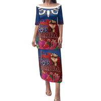 Proud of Samoa Family Matching Puletasi and Hawaiian Shirt Ula Nifo with Samoa 685 and Hibiscus Tapa Tribal Pattern LT03 Mom's Dress Blue - Polynesian Pride