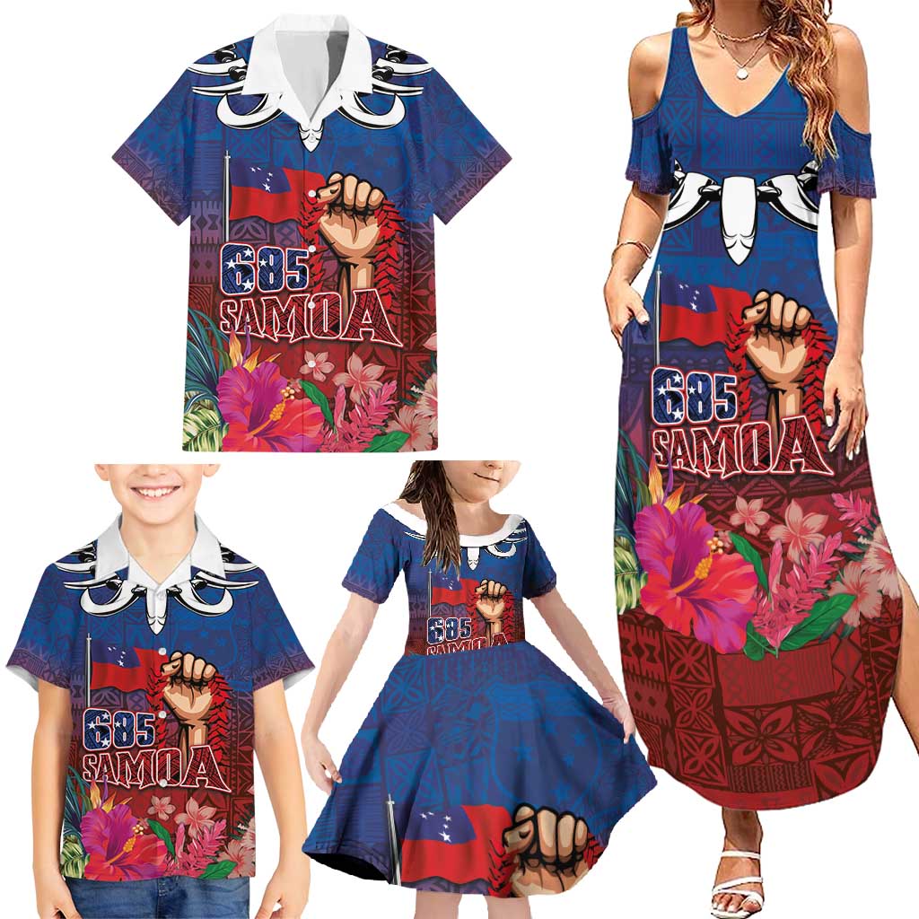 Proud of Samoa Family Matching Summer Maxi Dress and Hawaiian Shirt Ula Nifo with Samoa 685 and Hibiscus Tapa Tribal Pattern LT03 - Polynesian Pride