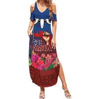 Proud of Samoa Family Matching Summer Maxi Dress and Hawaiian Shirt Ula Nifo with Samoa 685 and Hibiscus Tapa Tribal Pattern LT03 Mom's Dress Blue - Polynesian Pride
