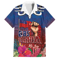 Proud of Samoa Family Matching Tank Maxi Dress and Hawaiian Shirt Ula Nifo with Samoa 685 and Hibiscus Tapa Tribal Pattern LT03 Dad's Shirt - Short Sleeve Blue - Polynesian Pride